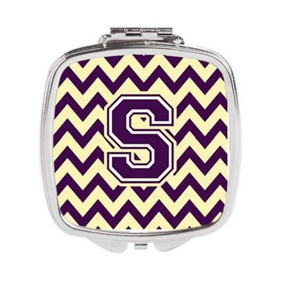 Letter S Chevron Purple & Gold Compact Mirror - Purple & Gold - 3in. H x 0.3in. W x 2.75in. L - 0.15 lbs