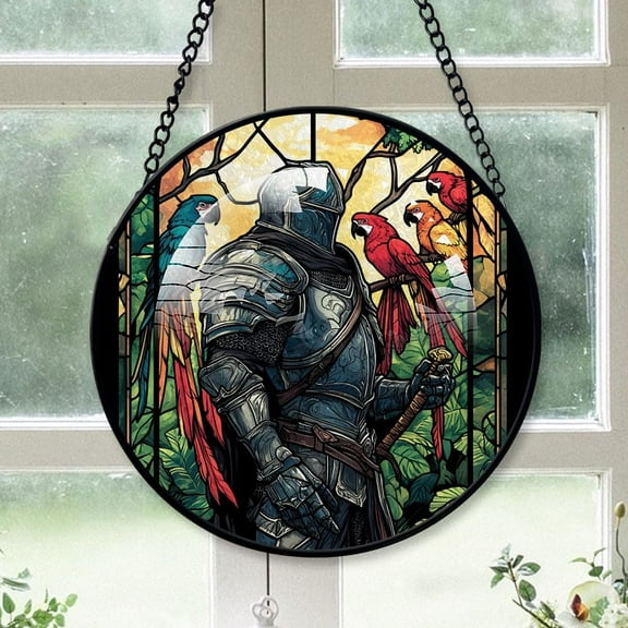 Customized Knight Stained Glass Window Hangings, Knight Colorful Glass Panel Pretty Gifts, Knight Decoration for Home Garden Christmas toZVMj