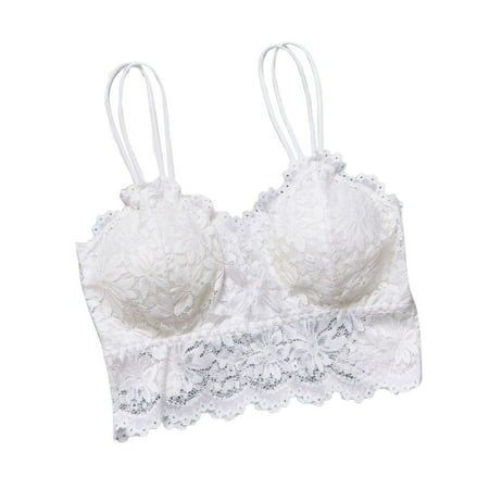 

huanledash Spaghetti Straps Beauty Back Lady Bra Wire Free Flower Pattern Lace Push Up Stretchy Bra for Jogging