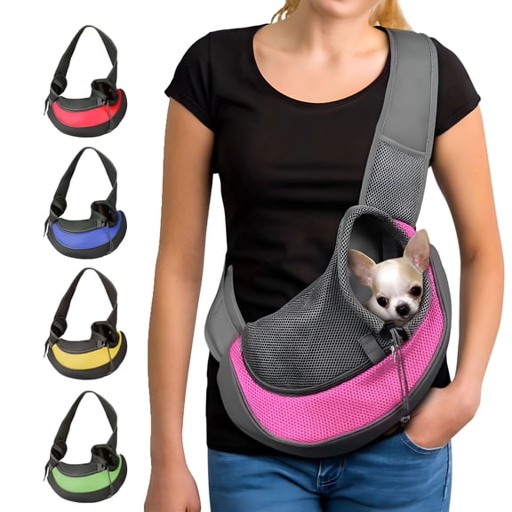 XIRQI Pet Dog Sling Carrier, Breathable Mesh Portable Travel Safe Pet Sling Shoulder Bag Carrier with Adjustable Non-Slip Shoulder Strap for Small Dogs Cats