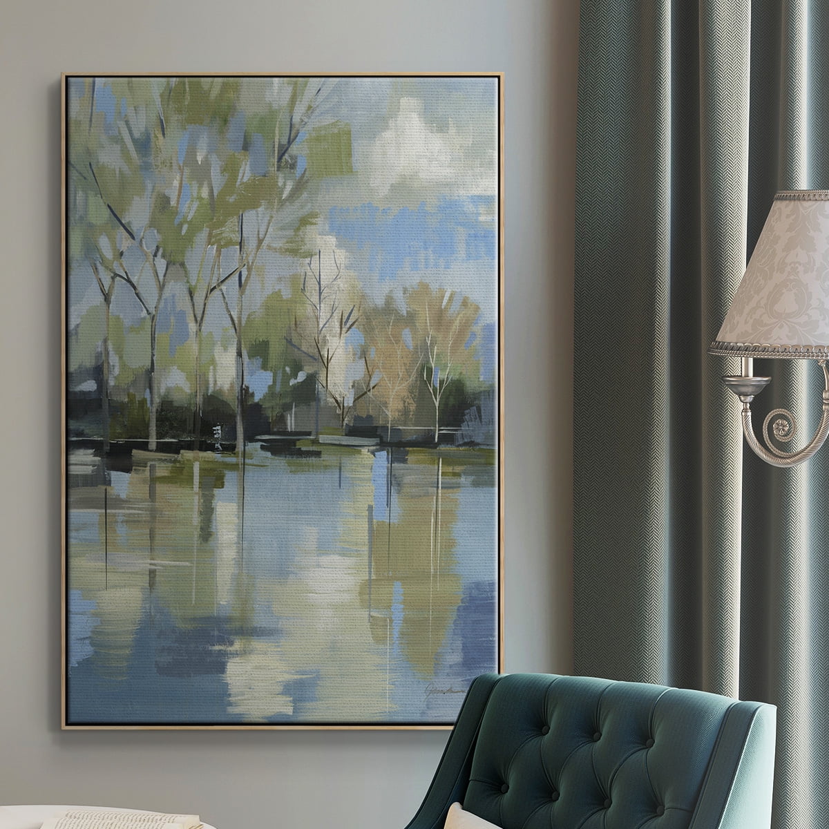 Enchanted Forest II Framed Premium Gallery Wrapped Canvas - Ready to Hang - 27 x 41 - Natural Wood Floating Frame