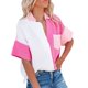 thumbnail image 1 of Fiudx Ofertas Relámpago Moda Mujer Casual Botón Patchwork Blusa Manga Corta Camiseta Verano Tops, 1 of 7