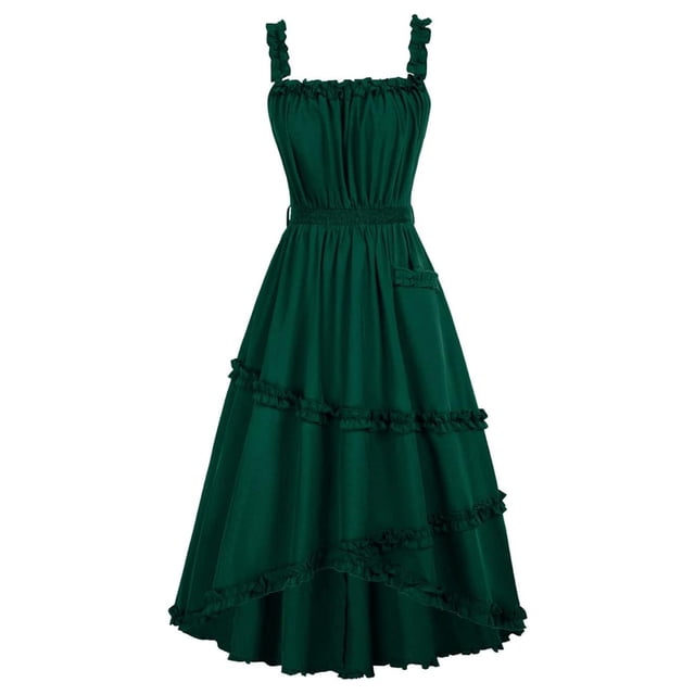Pisexur Womens Renaissance Dress Square Neck Halter Maxi Dress Fashion Ruffle Cocktail Dresses Elegant Sexy Sleeveless Wedding Guest Dress Solid Color Flowy Homecoming Dresses