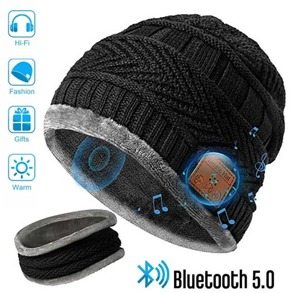 Morttic Bluetooth Beanie Wireless Hat with Scarf – Headphone Beanie Hat with Upgraded Bluetooth 5.0 - Wireless Beanie Bluetooth Hat for Women Men Teens - Warm Knitted Fleece Music Hat