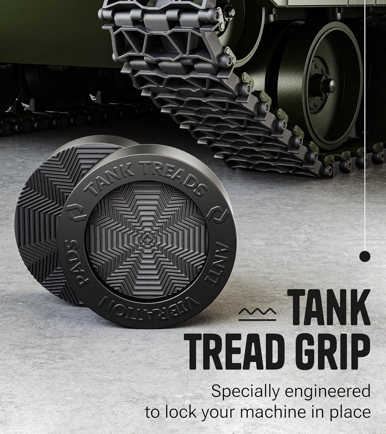 Anti Vibration Pads for Washing Machine - 4 XL Pads with Tank Tread Grip + Level - Washer Dryer Pedestals Fits All Machines - Noise Dampening, Protects Laundry Room Floor - Washing Machine Support