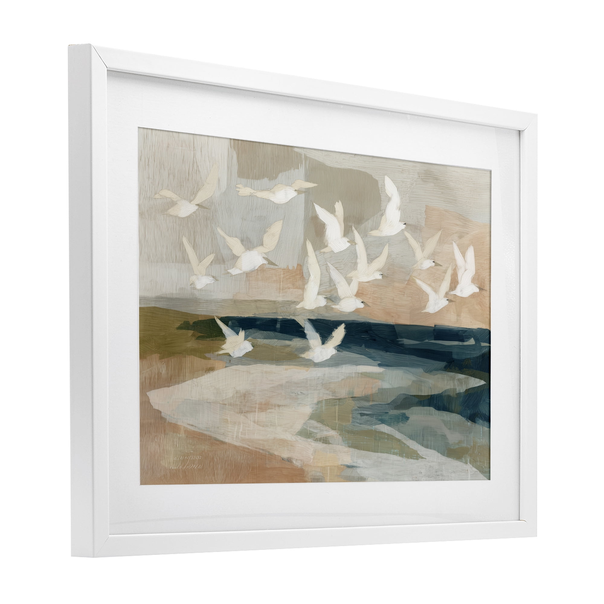 Stupell Industries Birds in Flight Over Water White Framed Print Under Glass, design by Chromatic Storm Studio