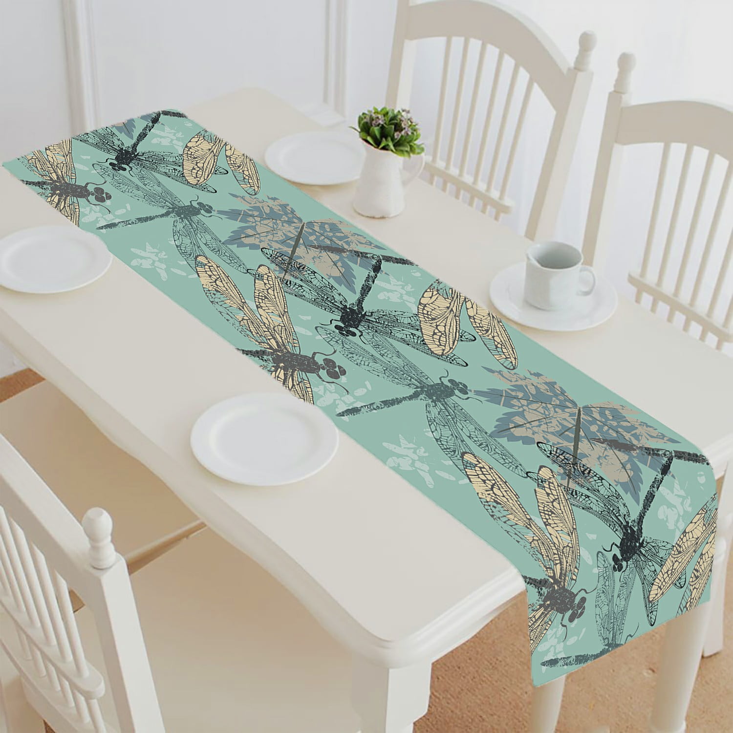 ABPHQTO Maple Leaf Dragonflies Table Runner Placemat Tablecloth For