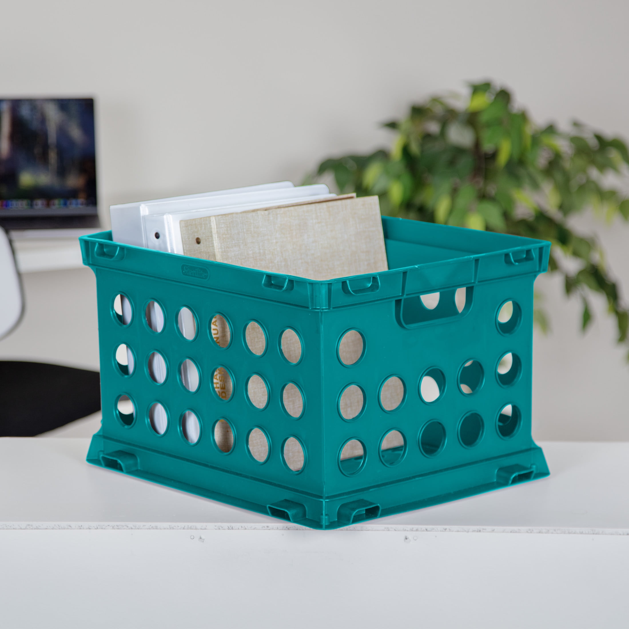 Sterilite File Crate, Versatile Plastic Storage Bin with Through Handles, Fits Letter & Legal-sized Hanging Files, Stackable, Teal