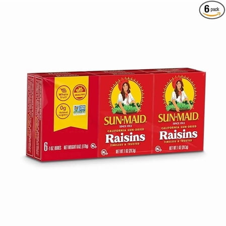 Pack of 1 Sun-Maid California Sun-Dried Raisins - (6 Pack) 1 oz Snack-Size Box - Dried Fruit Snack - For Lunches, Back to School Snacks, and Natural Sweeteners