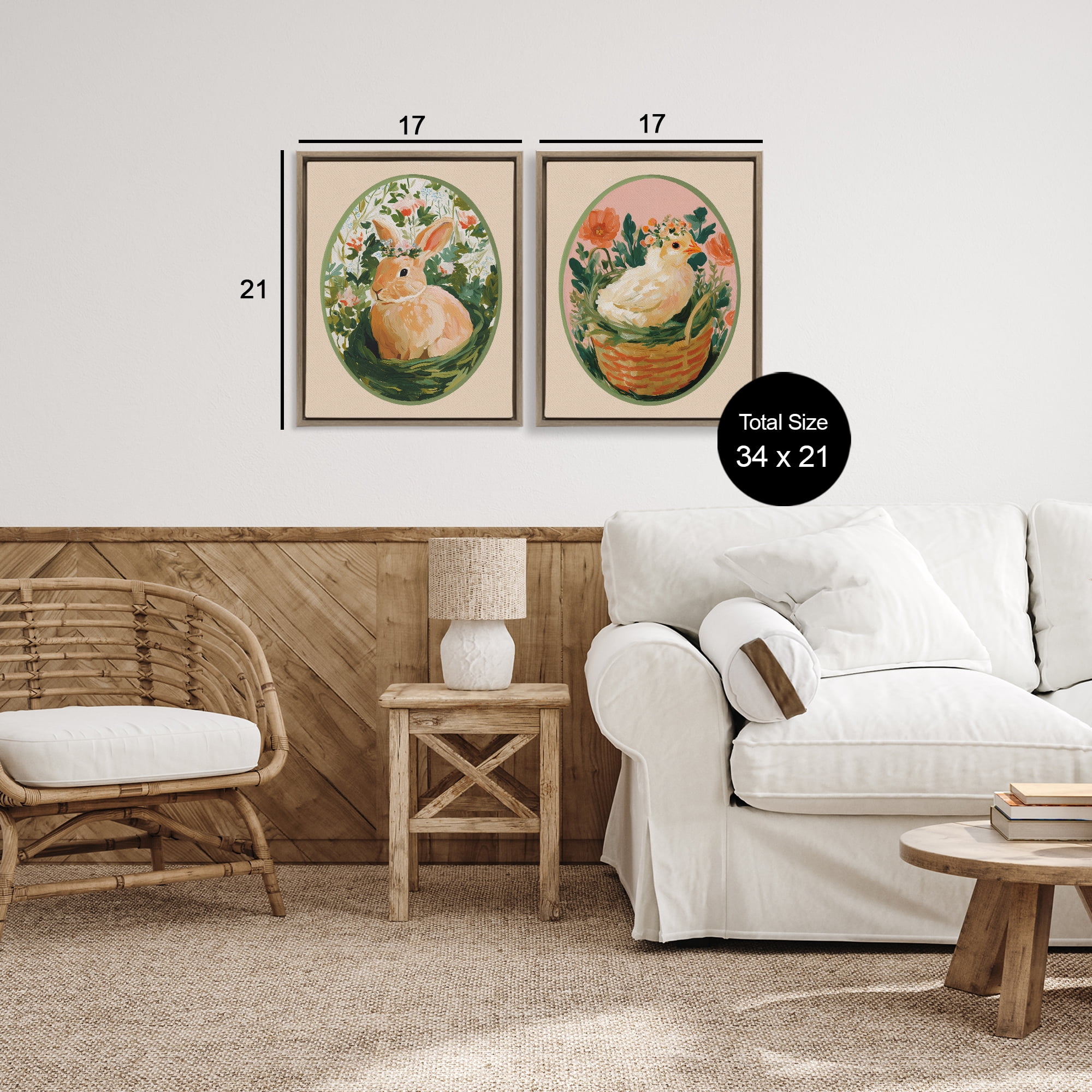 Stupell Industries Bloom Nest Animals 2 Piece Brown Framed Floater Canvas Set, design by Yen