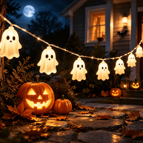 Halloween Ghost String Lights, 20 LED Battery Operated Outdoor Waterproof Decorative Lights for Home and Party Decor