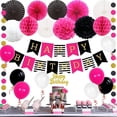 thumbnail image 3 of Birthday Decorations for Women Hot Pink and Black White Happy Birthday Bunting Banner Tissue pom Poms Paper Fans Circle Dots for Girls Birthday Party Supplies, 3 of 6