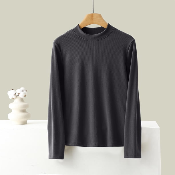 Ropa interior térmica para mujer, camiseta interior de cuello redondo de color liso, ropa interior térmica de terciopelo, pijama de poliéster para mujer
