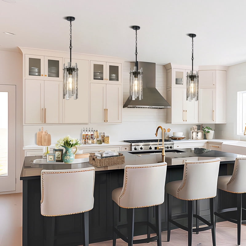 LNC 1-Light Matte Black and Gray Glass Modern/contemporary Art glass Cylinder Mini Hanging Pendant Light