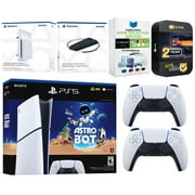 Sony PlayStation 5 Astro Bot Slim Digital Bundle with Disc Drive, Extra Controller, Vertical Stand, MightySkins Game Collection Services and 2 Year Extended Warranty - Glacier White