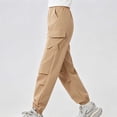 thumbnail image 4 of CQONEPT Girls Cargo Pants Straight Leg Joggers Sweatpants Casual Comfy Outdoor Sports Trousers with Multi Pockets Khaki 9-10Years, 4 of 7