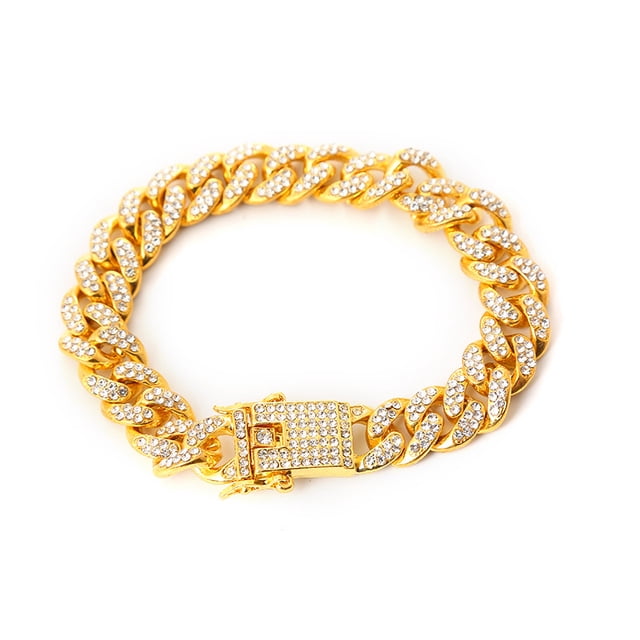 Collar Hip-Hop Para Hombre Con Incrustaciones De Diamantes Cadena De Oro Grande
