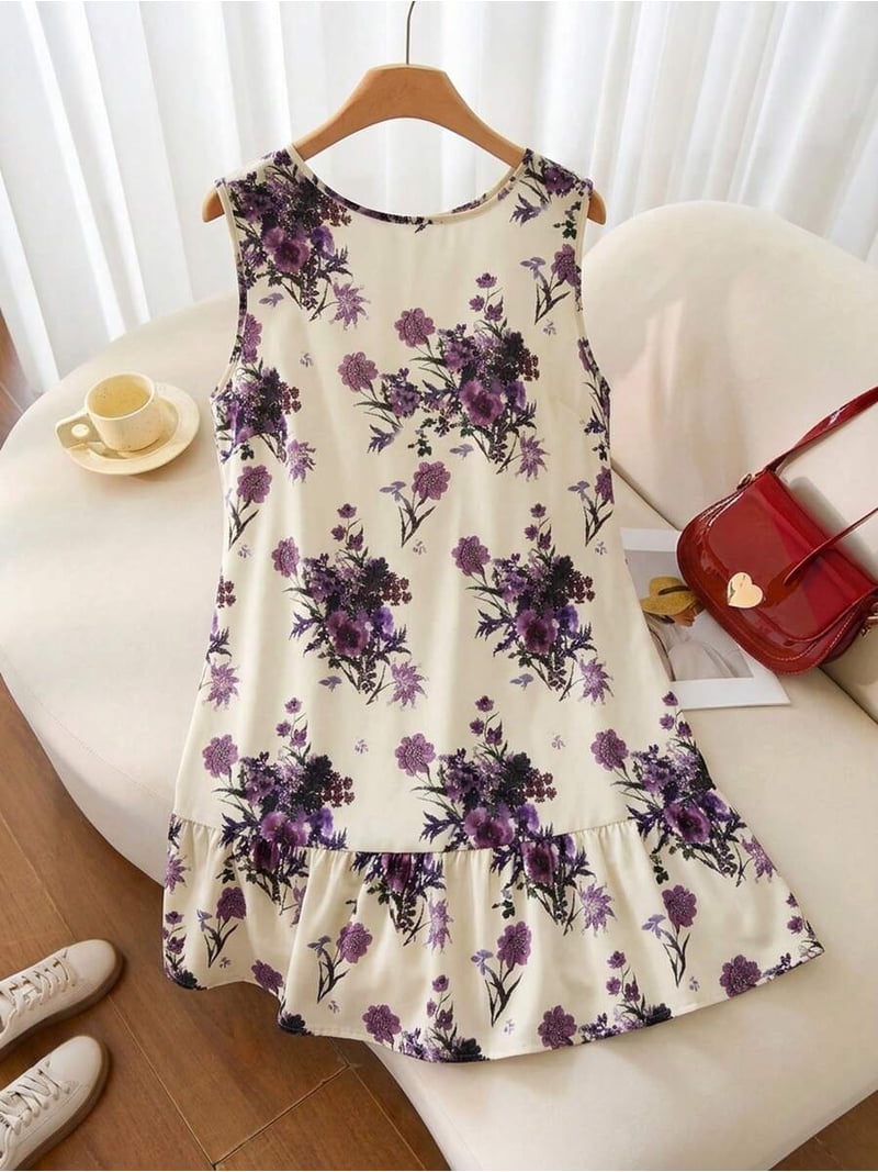 short camisole dress Plus Size Women Summer Casual Printed Short Camisole Dress Brown Sundress Vacation Holiday Dress
