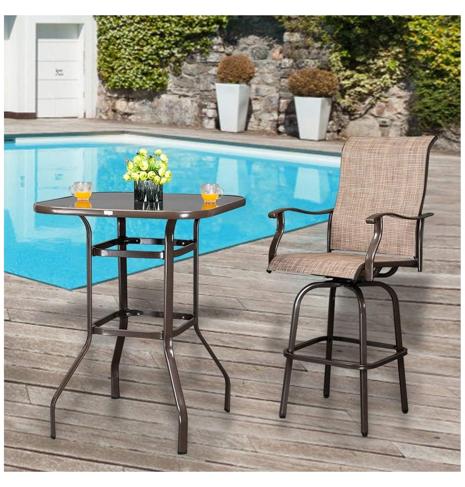 SereneLife Outdoor Cool Bar Table - 7.5 Gallon Rattan Style Beverage Cooler & Cocktail Table