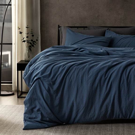 Sleep Zone Duvet Cover Queen Size, Stone Washed, Soft and Comfortable with Natural Wrinkles, Easy Care, Gift-Wrapped, Safe and Skin-Friendly(Navy, Queen)