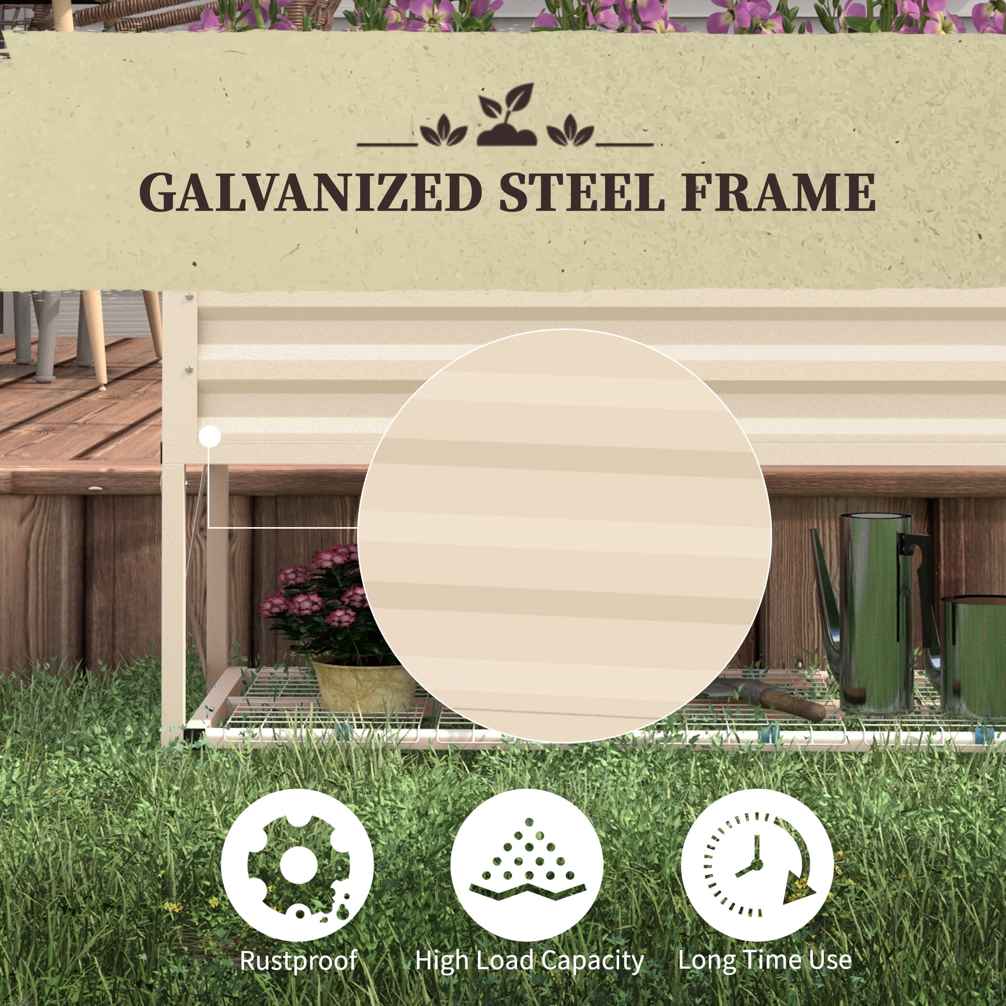AsterOutdoor Raised Garden Bed with Galvanized Steel Frame, Elevated Planter Box for Vegetables, Flowers, Herbs, 41.75" L x 21.25" W x 30" H, Cream