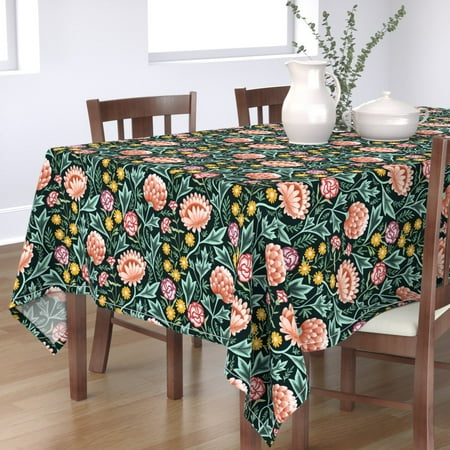 

Cotton Sateen Tablecloth 70 Square - Victorian Floral Vintage Flowers Nature Daisies Mustard Daisy Coral Print Custom Table Linens by Spoonflower