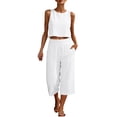 thumbnail image 3 of CYYOLLPF Linen Sets for Women 2 Piece Gauze Cotton gauze set two piece sets for women linen pants set Boho Peasant Shirt Gauze Loungewear Sets 2 piece going out set White XL, 3 of 9