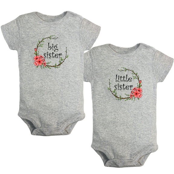 iDzn Pack of 2, Twins Big Sister & Little Sister Novelty Rompers For Babies, Newborn Baby Unisex Bodysuits, Infant Jumpsuits, Toddler 0-24 Months Kids One-Piece Oufits