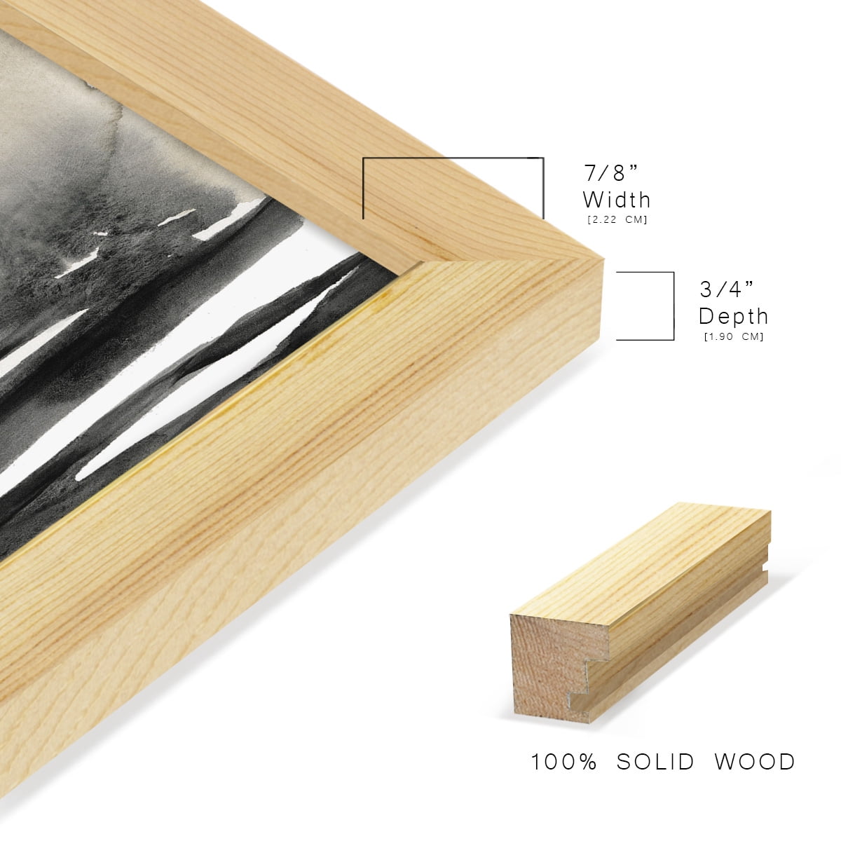 Ebony Horizon Triptych I - Framed Print w/glass - Natural Wood