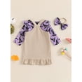 thumbnail image 3 of SUNSIOM Baby Girl Halloween Outfit Flying Sleeve Romper with Ghost Pattern Ruffled Overall Dress and Bow Headband 3 Pcs Set, 3 of 6