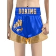 thumbnail image 7 of vastwit Youth Kids Boys Boxing Robe Hooded Cape and Shorts Set 2-Piece Kickboxing Uniform Training Outfit Blue Gold 12, 7 of 7