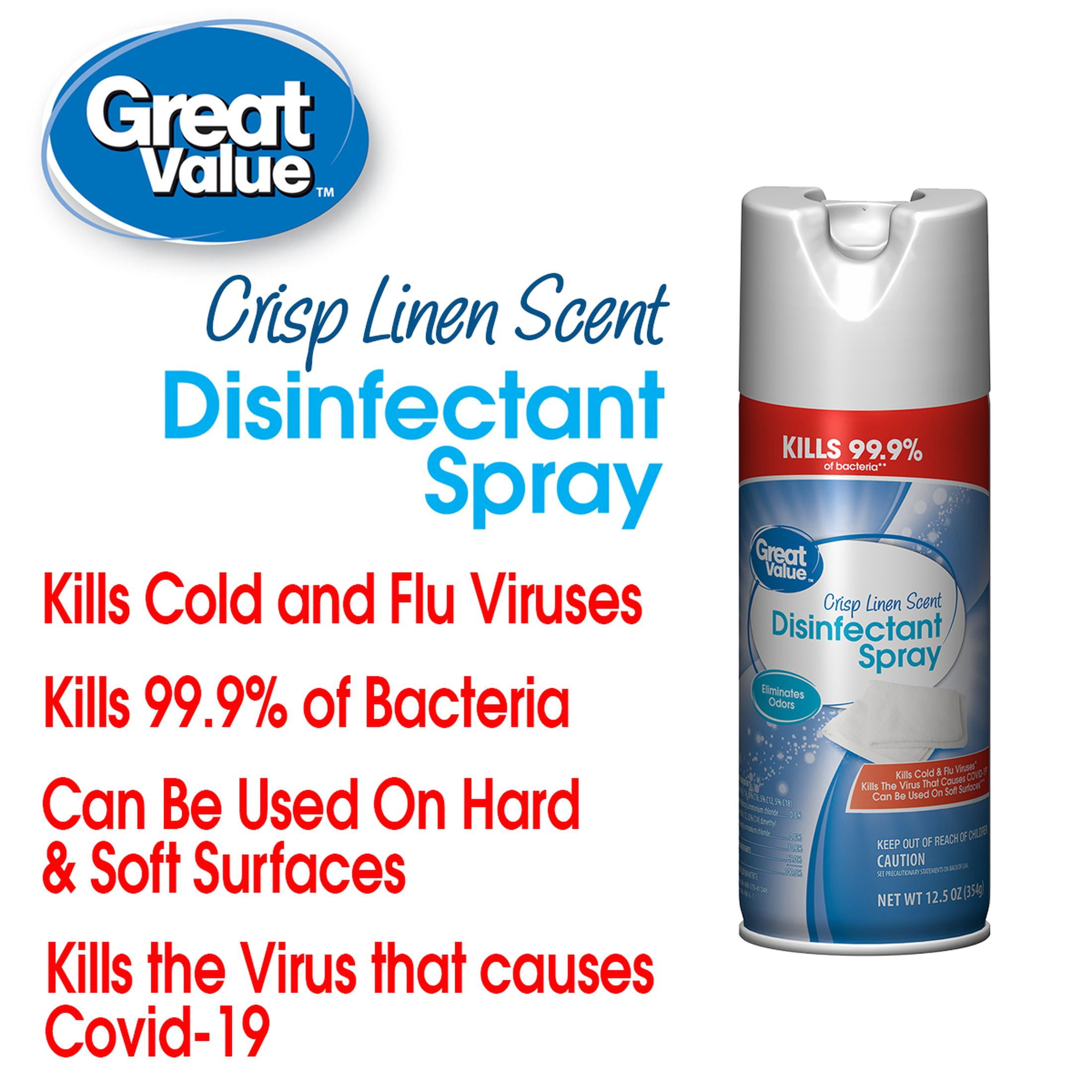Great Value Disinfectant Spray, Crisp Linen Scent, 12.5 oz