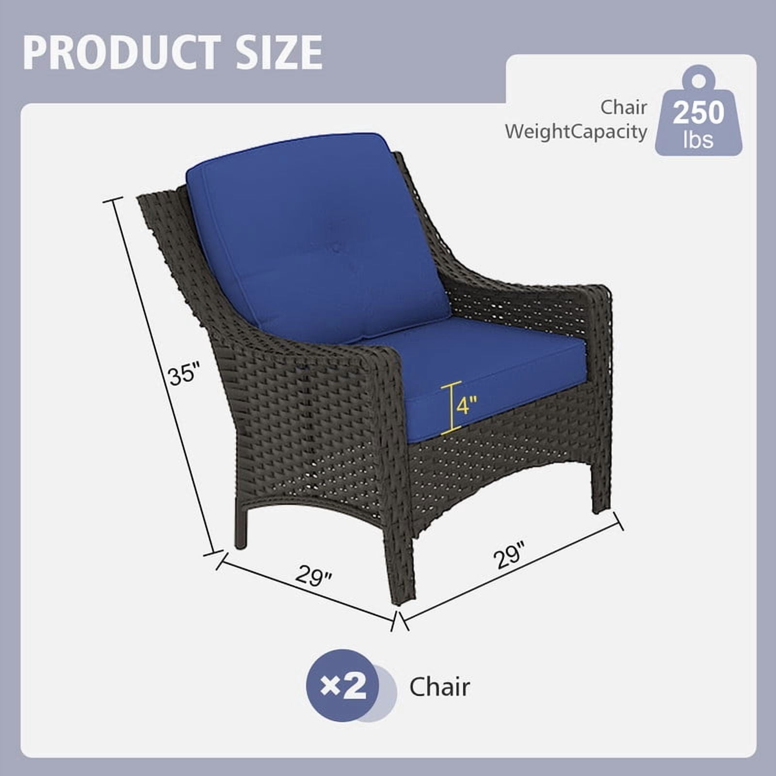 GAZEBETER 2-Pack Patio Chairs,PE Rattan Chairs with Thick Cushions,All-Weather Waterproof Outdoor Furniture Single Chairs for Porch,Poolside or Backyard (Blue)