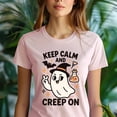 thumbnail image 5 of Keep Calm And Creep On Graphic Tee Funny Ghost Witch Hat Shirt, White, Size 2XL, 5 of 6