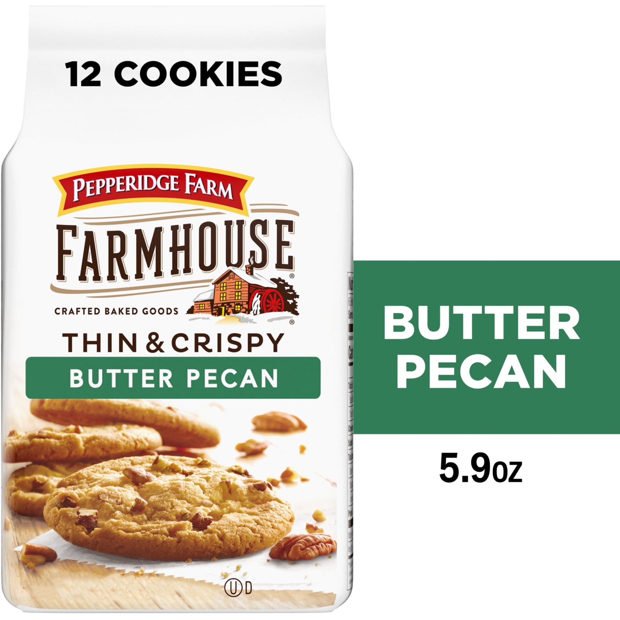 (4 pack) Pepperidge Farm Farmhouse Thin & Crispy Butter Pecan Cookies, 5.9 oz Bag