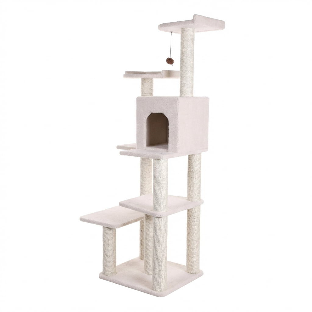 Multi-Level Cat Tree Tower with Condo, Natural Sisal Scratching Posts, Ultra-Soft Plush Carpet, 68 Inches Tall, Beige