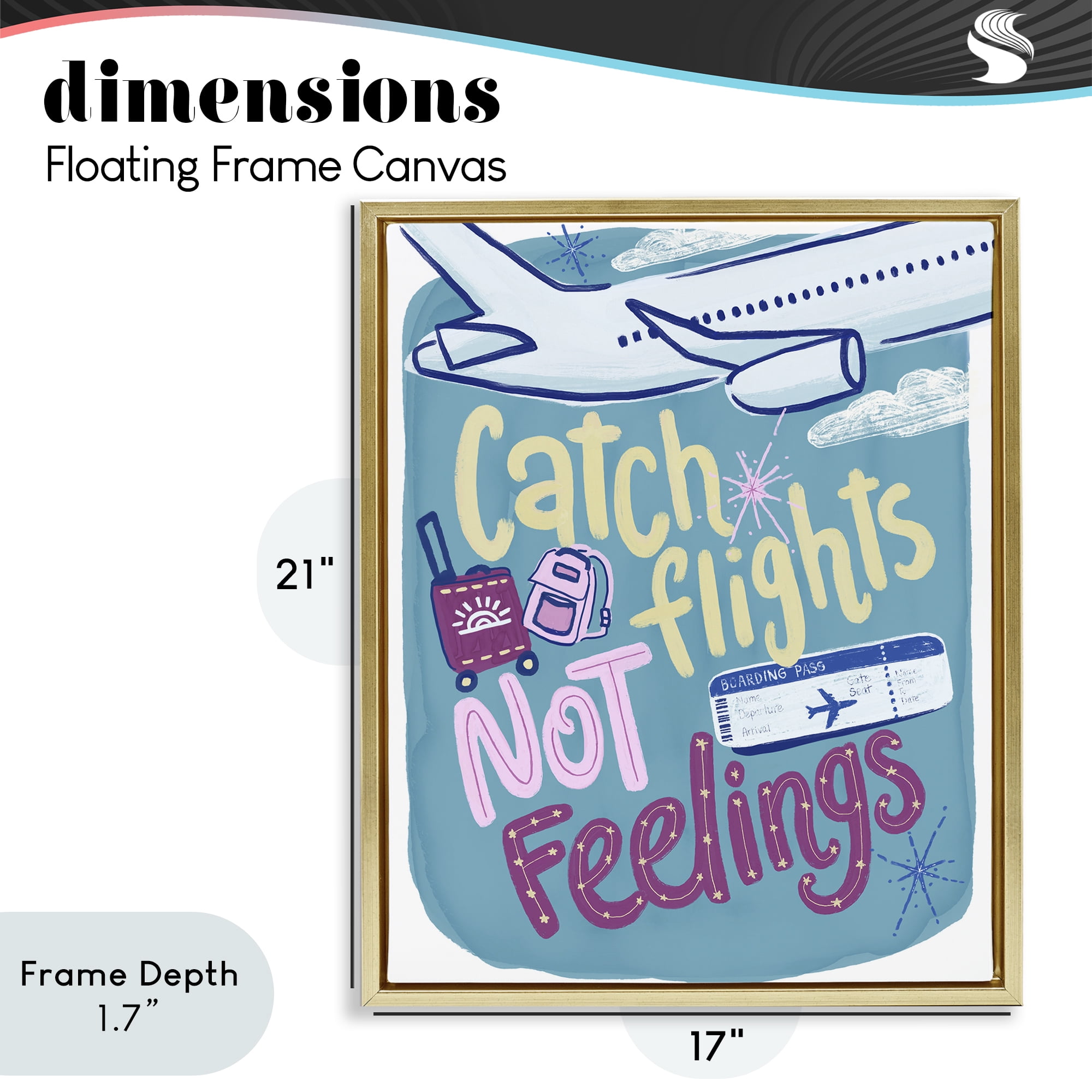 Stupell Industries Catch Flights Not Feelings Gold Framed Floater Canvas Wall Art, design by Connie Summers