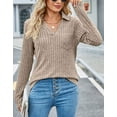 thumbnail image 3 of V Neck Sweaters For Women Lightweight Ribbed Fall Sweater Long Sleeve Pullover Popo Neck Shirts With Pocket, 3 of 6