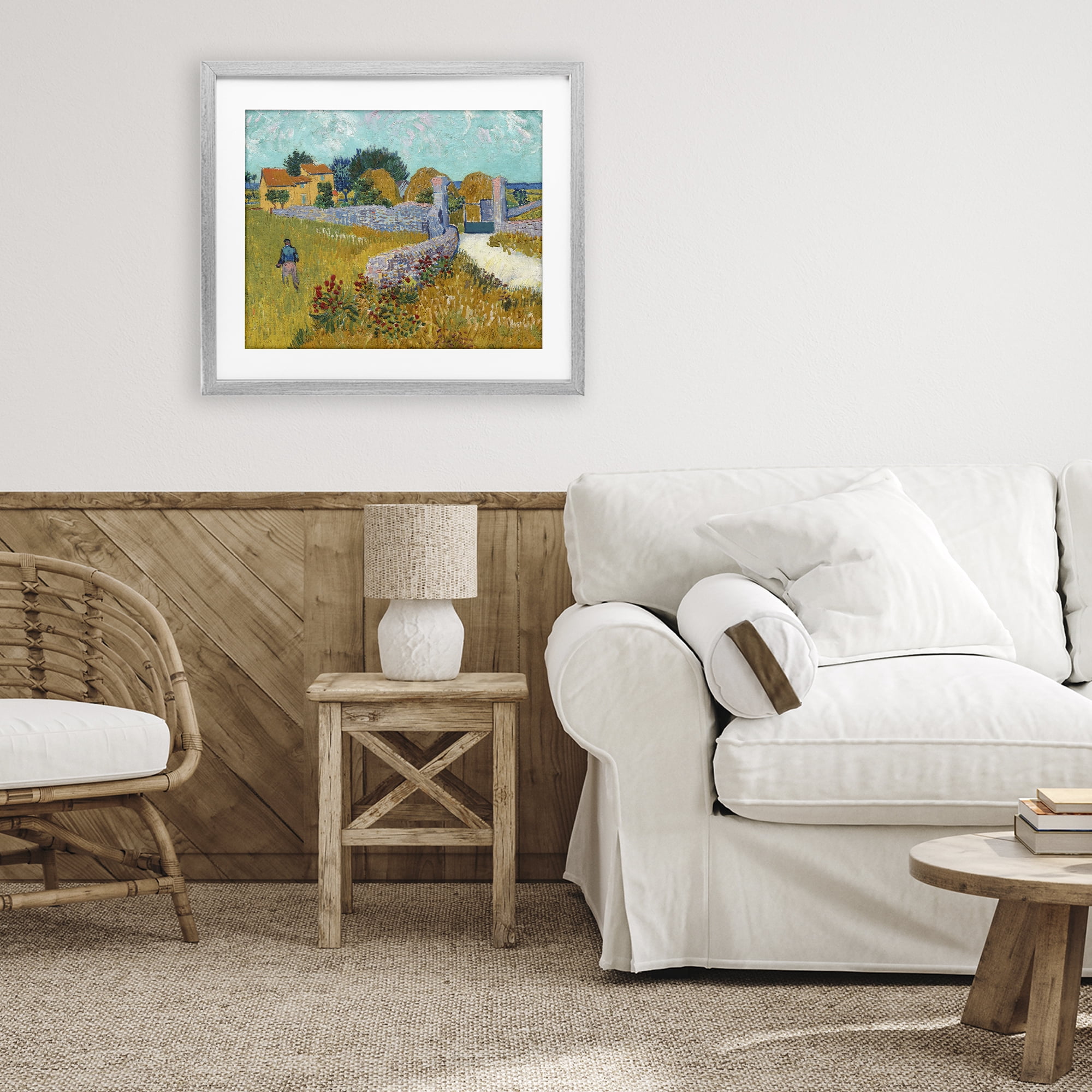 Stupell Industries Farmhouse In Provence Gray Framed Print Under Glass, design by Vincent Van Gogh