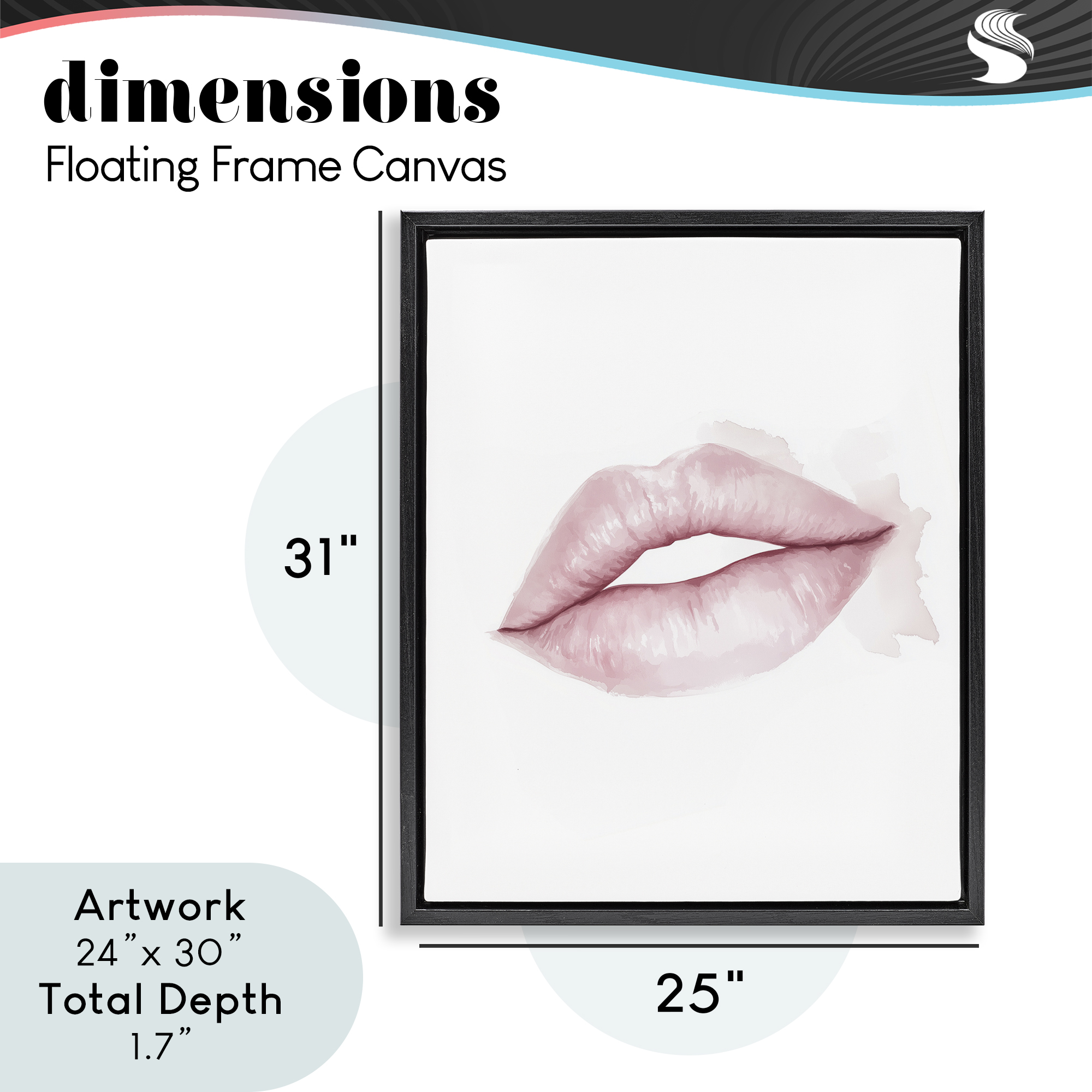 Pink Lips Watercolor Black Framed Floater Canvas Wall Art, design by Christine Simpson Art