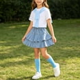 thumbnail image 5 of Daiosportswear Girls 4 Piece Summer Outfit Set, Crew Neck Tee Detachable Scarf Tiered Ruffle Denim Skirt Knee High Socks for 3-16Y Sky Blue 11-12 Years, 5 of 9