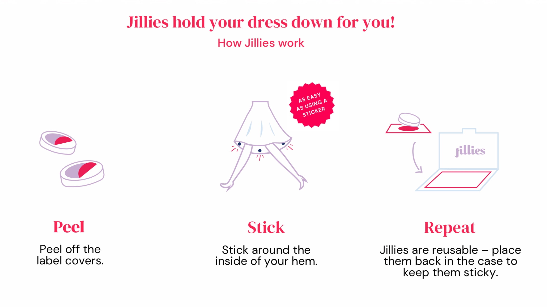 Jillies Dress Weights | Dress Weights for Hem Reusable | Stick On Adhesive Skirt Weights for Wind | 4 Weights with Carrying Case, Black