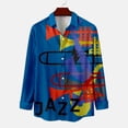 thumbnail image 3 of Camisas Para Hombre Camisa de manga larga con cuello vuelto y estampado de música informal para hombre (Blue, M), 3 of 7