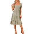 thumbnail image 2 of Vestido de flores de INSPIRE CHIC con escote cuadrado, mangas cortas abullonadas y dobladillo con volantes, 2 of 6