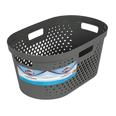 Clorox 1 Bushel Gray Plastic Oval Laundry Basket with Diamond Pattern
