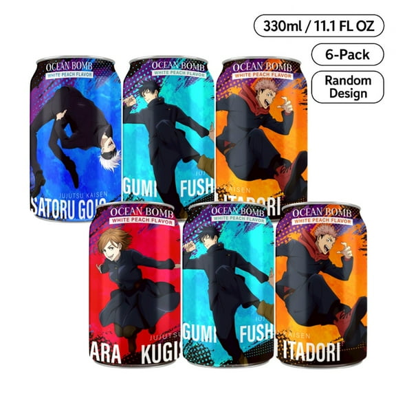 Ocean Bomb Jujutsu Kaisen Sparkling Water White Peach Flavor - 6 Packs, 11.10 FL (330ml) each - Limited Edition