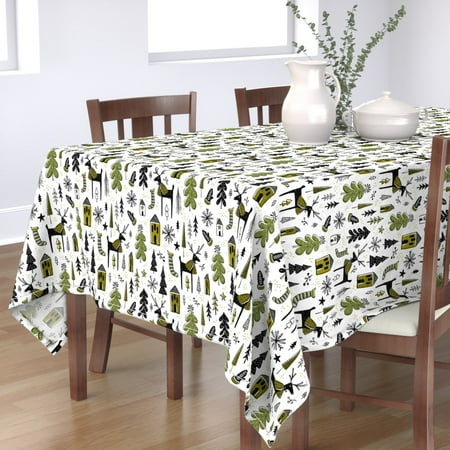 

Cotton Sateen Tablecloth 70 x 90 - Christmas White Winter Woodland Holiday Moose Whimsical Kids Retro Vintage Trees Print Custom Table Linens by Spoonflower