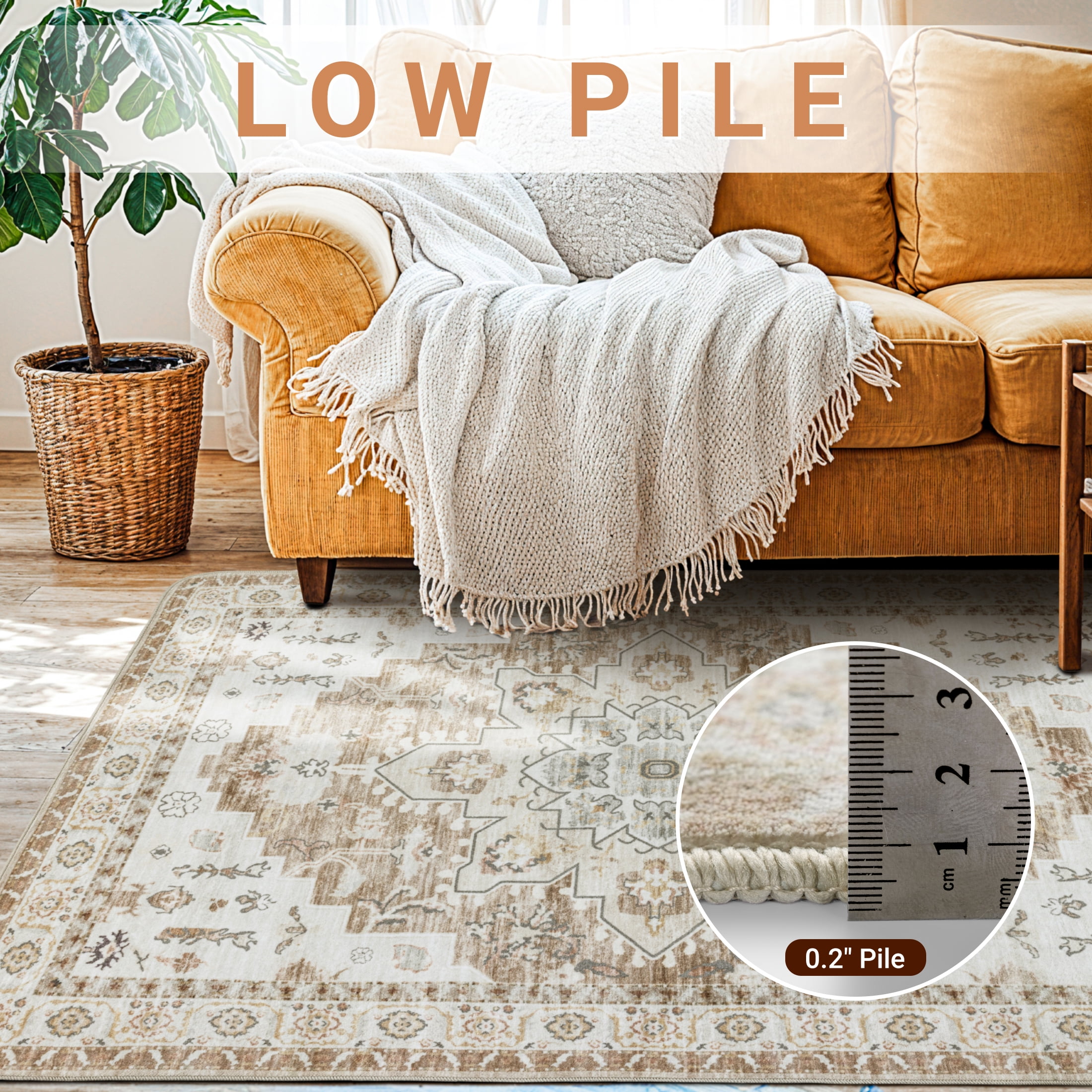 Sonoro Kate 9x12 Area Rugs for Living Room Bedroom, Non Slip Boho Machine Washable Indoor Floor Carpet, Cream