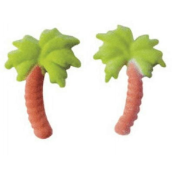 24pk Palm Tree 1 1/2" Edible Sugar Decoration Toppers for Cakes Cupcakes Cake Pops w. Edible Sparkle Flakes & Decorating Stickers