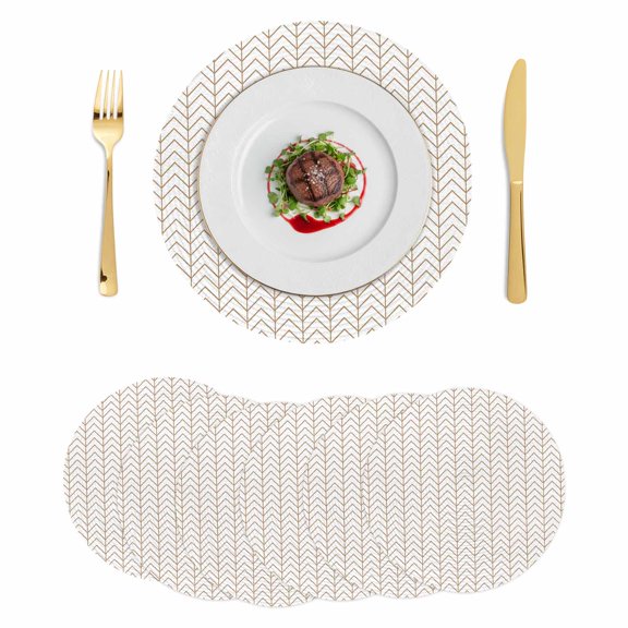 Simple Line White Round 13 Inch Placemats Set of 6, Beige Modern Art Geometric HeatResistant Non Slip Place Mats for Dining Table, Wipeable Braided Kitchen Table Mats for Housewarming